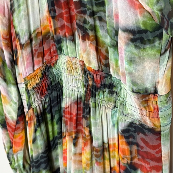 Anthropologie Abstract Watercolor Somerset Tiered Maxi Dress XL Green Orange - Picture 10 of 16